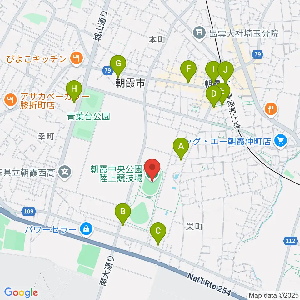 朝霞中央公園陸上競技場周辺のコンビニエンスストア一覧地図