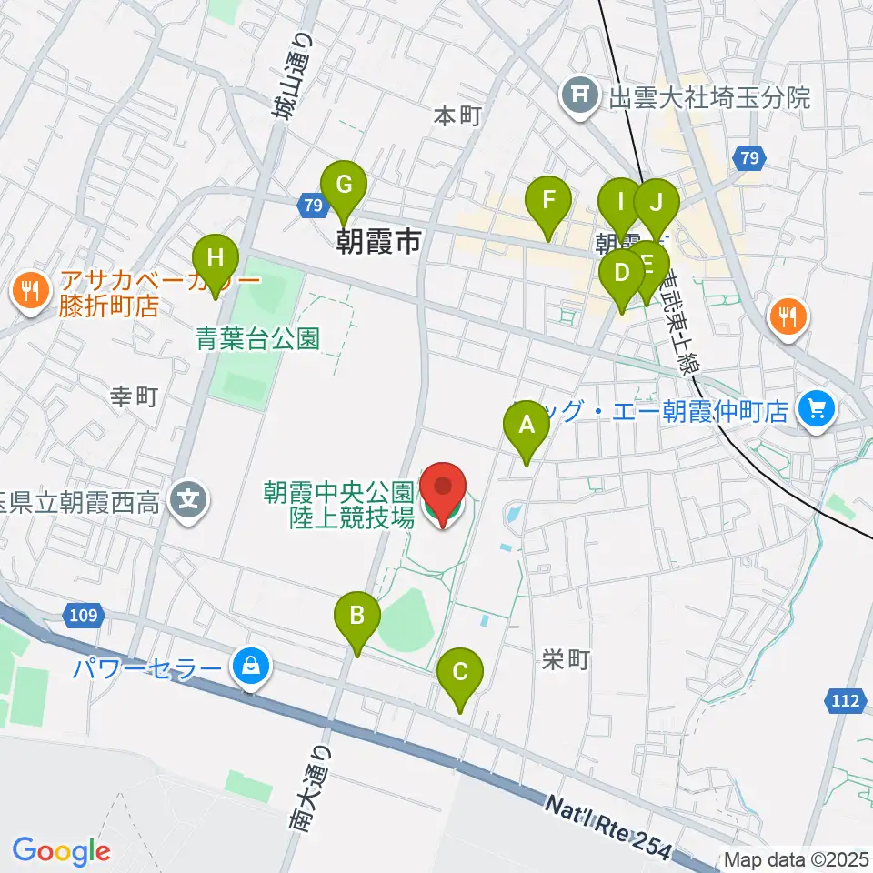 朝霞中央公園陸上競技場周辺のコンビニエンスストア一覧地図