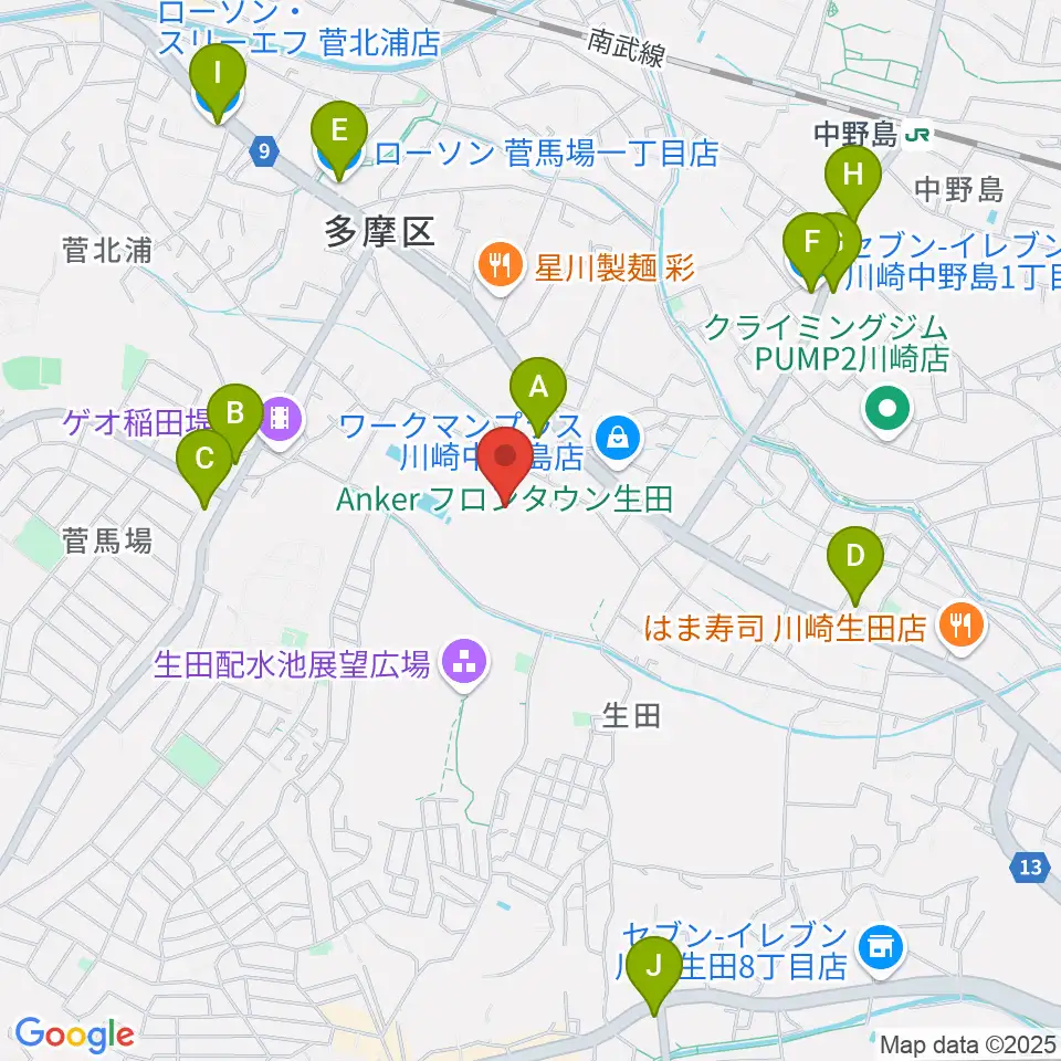 Anker フロンタウン生田周辺のコンビニエンスストア一覧地図