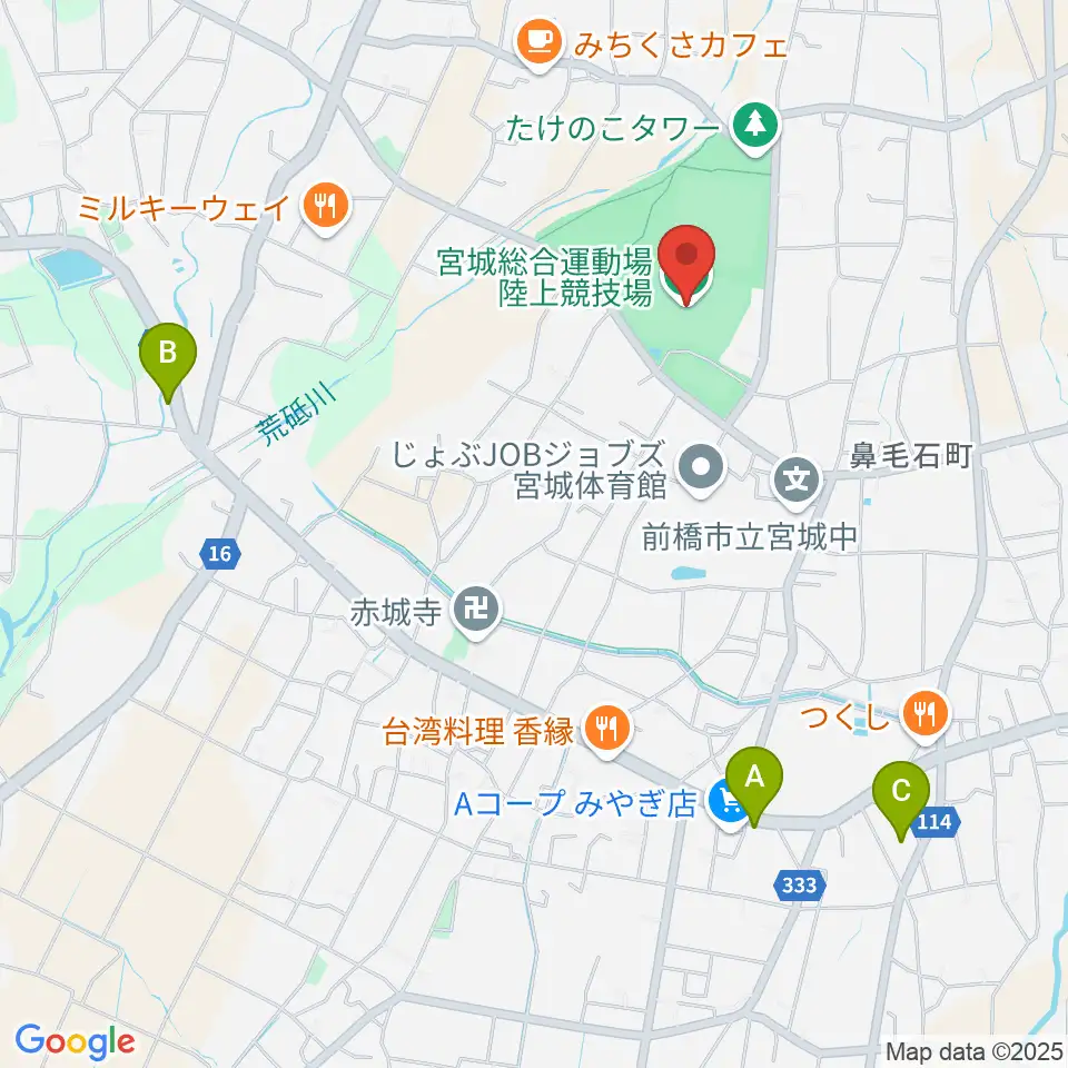 バニーズ群馬宮城総合運動場競技場周辺のコンビニエンスストア一覧地図