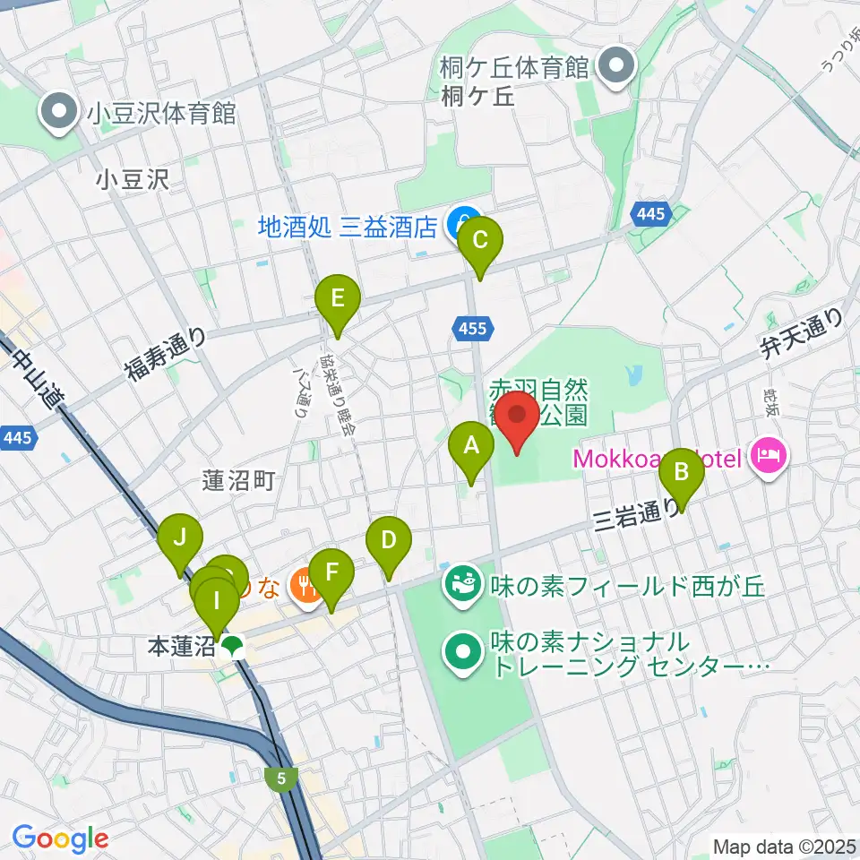 赤羽スポーツの森公園競技場周辺のコンビニエンスストア一覧地図