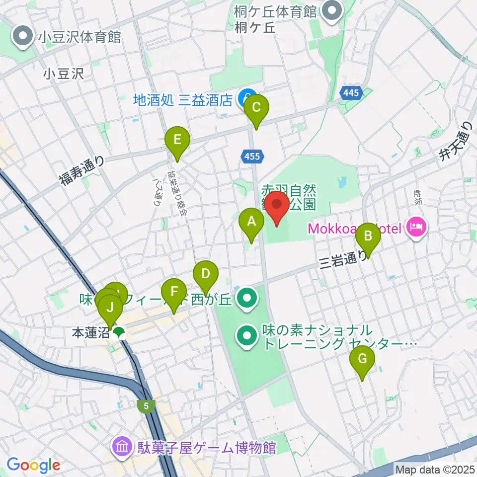 赤羽スポーツの森公園競技場周辺のコンビニエンスストア一覧地図