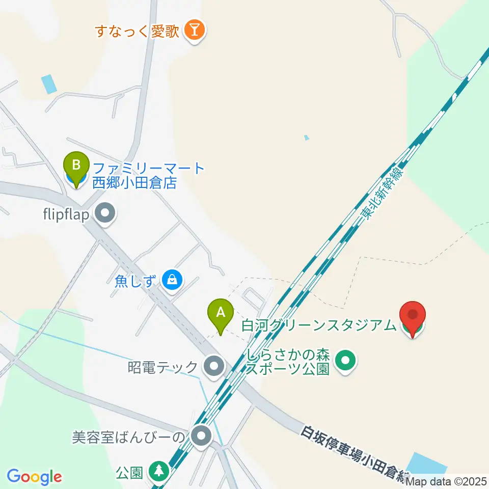 白河グリーンスタジアム周辺のコンビニエンスストア一覧地図