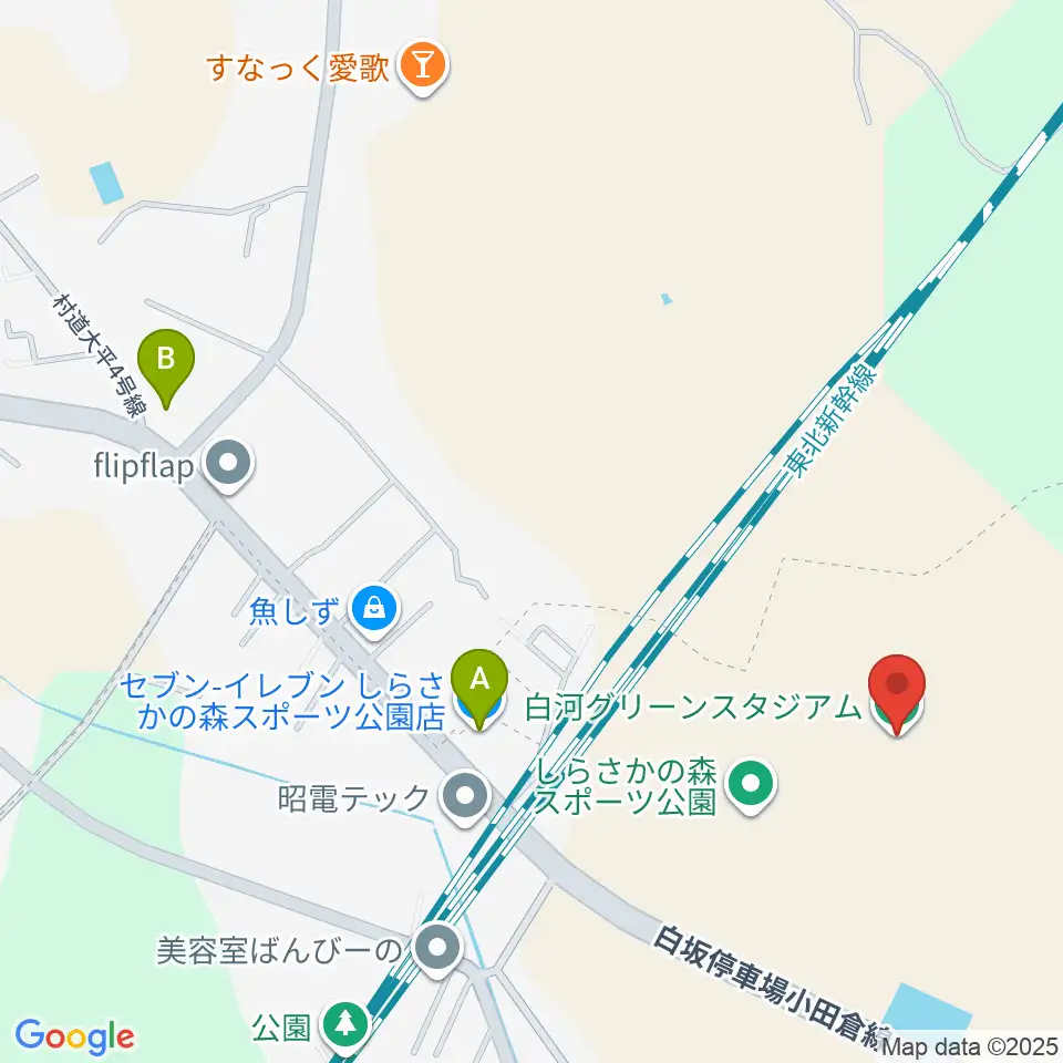 白河グリーンスタジアム周辺のコンビニエンスストア一覧地図