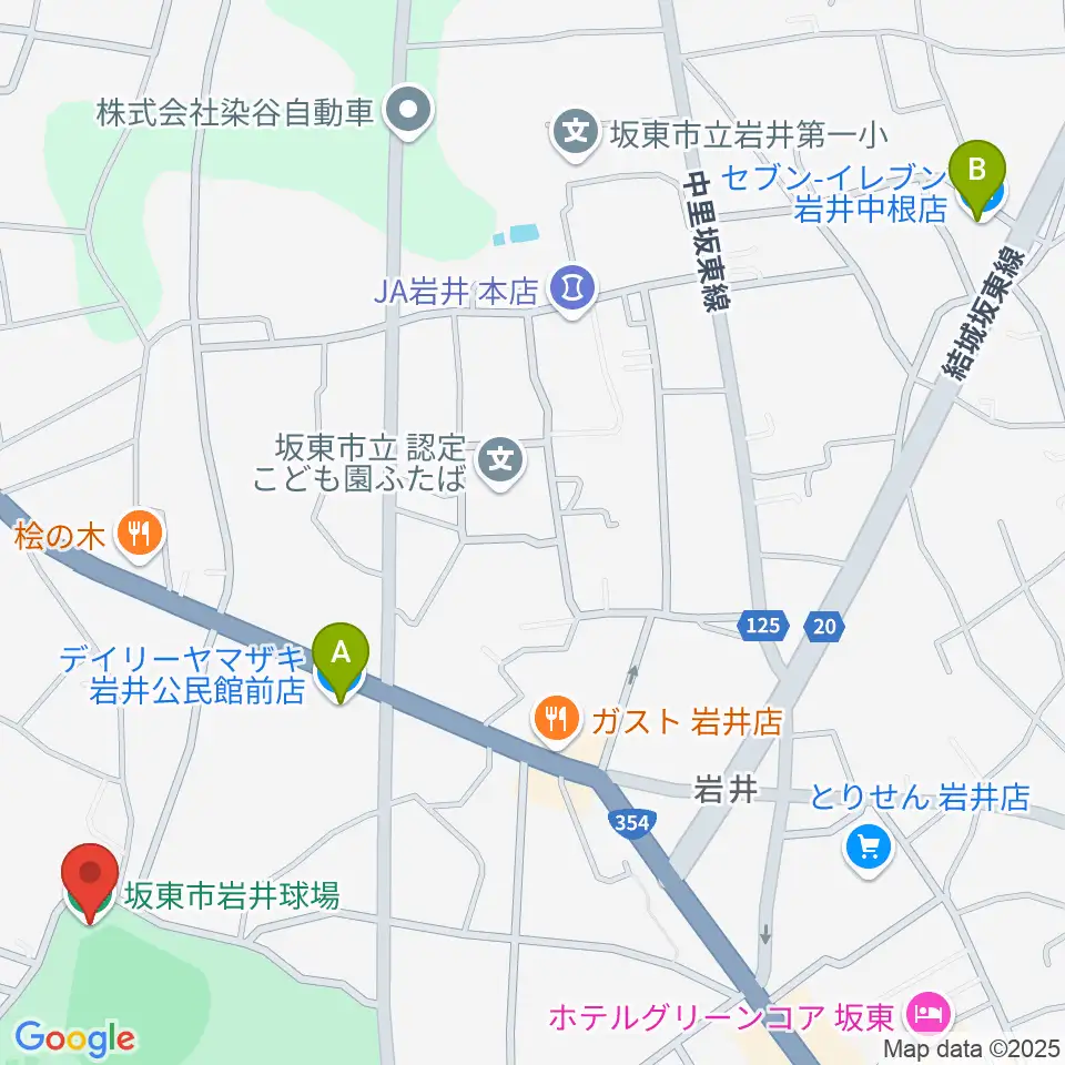 坂東市岩井球場周辺のコンビニエンスストア一覧地図