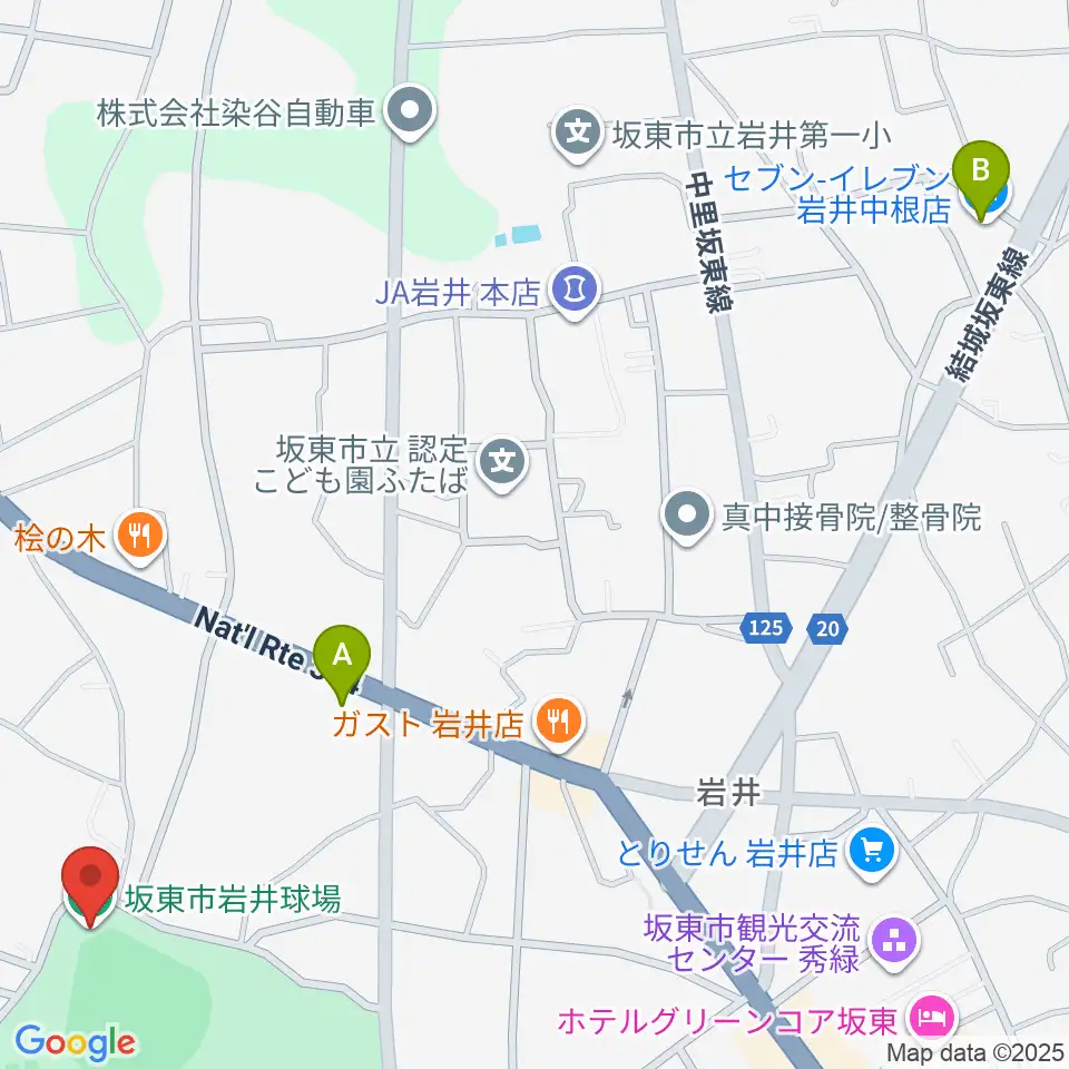 坂東市岩井球場周辺のコンビニエンスストア一覧地図