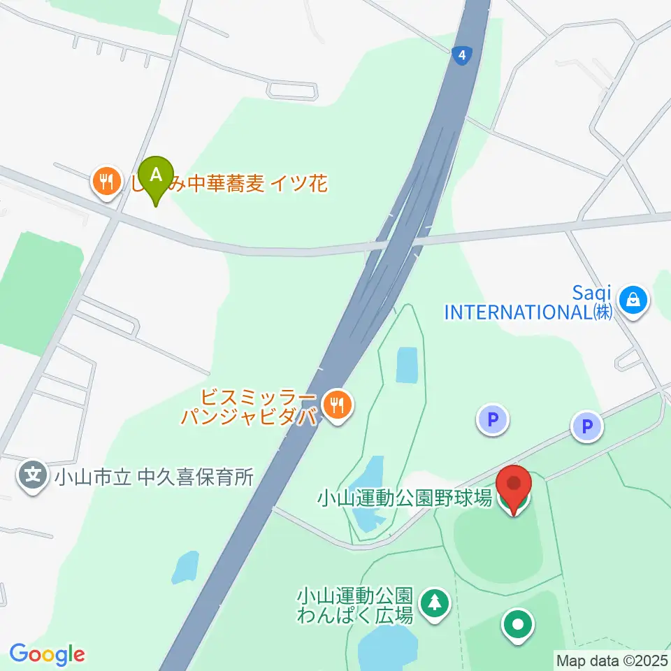 小山運動公園野球場周辺のコンビニエンスストア一覧地図