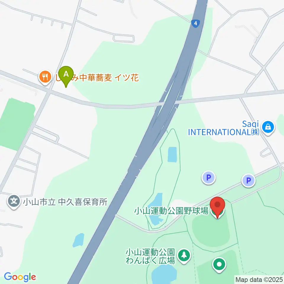 小山運動公園野球場周辺のコンビニエンスストア一覧地図