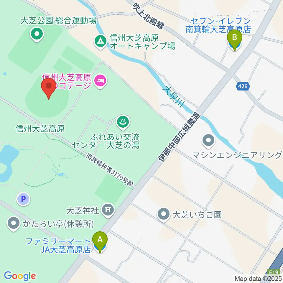 南箕輪村大芝公園野球場周辺のコンビニエンスストア一覧地図