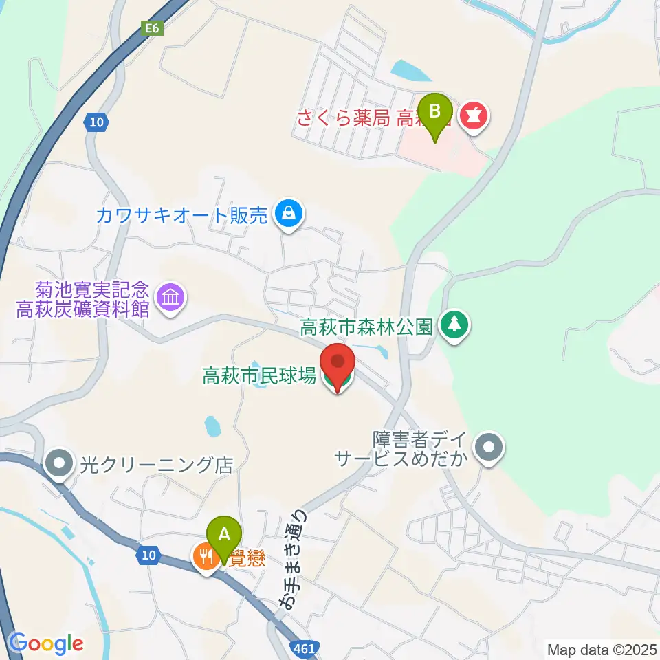 高萩市民球場周辺のコンビニエンスストア一覧地図