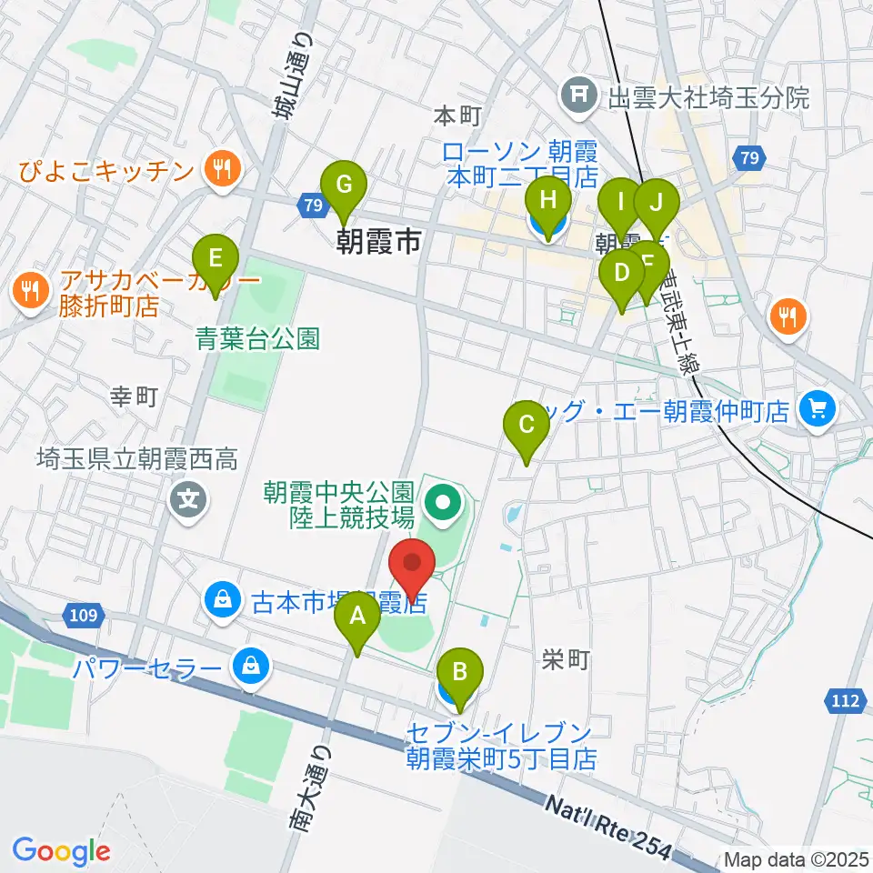 朝霞中央公園野球場周辺のコンビニエンスストア一覧地図