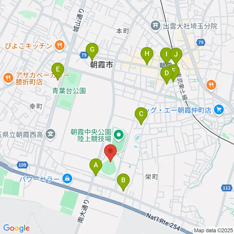 朝霞中央公園野球場周辺のコンビニエンスストア一覧地図