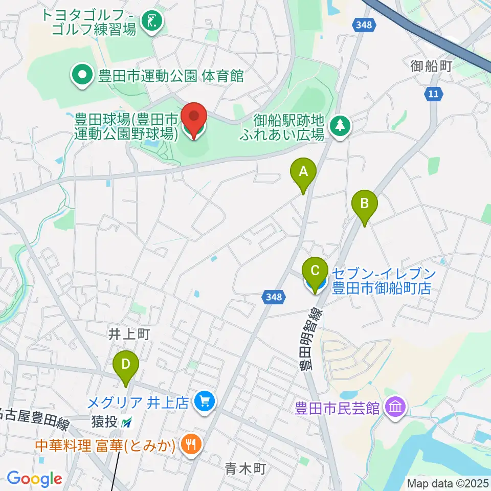 豊田市運動公園野球場周辺のコンビニエンスストア一覧地図