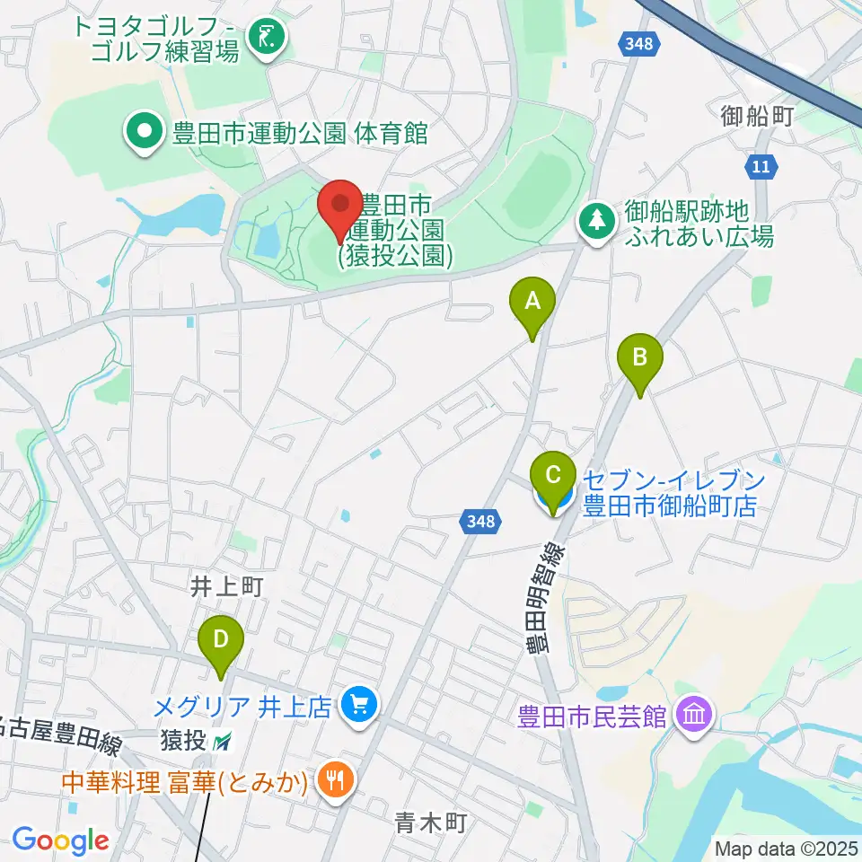 豊田市運動公園野球場周辺のコンビニエンスストア一覧地図