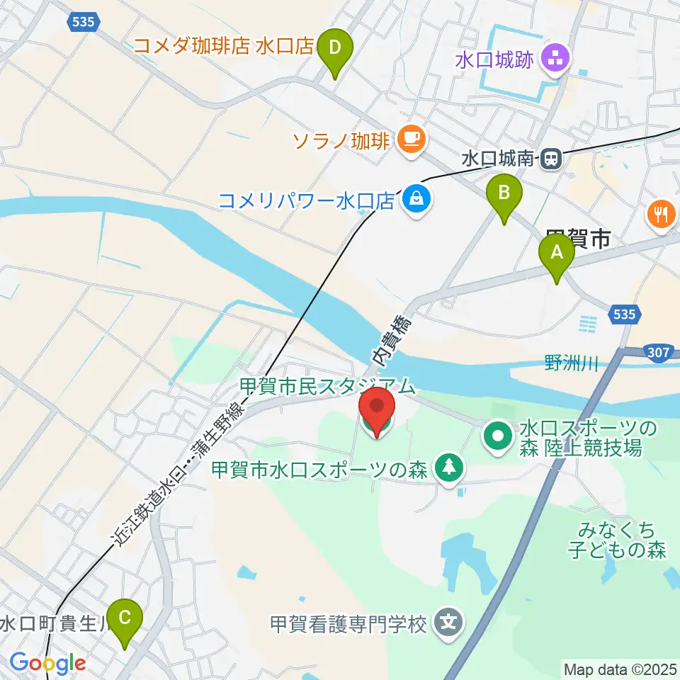 甲賀市民スタジアム周辺のコンビニエンスストア一覧地図