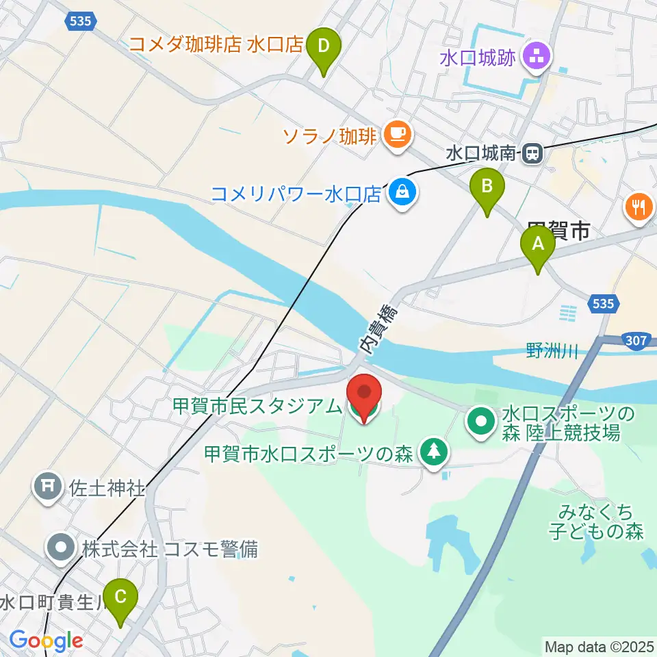 甲賀市民スタジアム周辺のコンビニエンスストア一覧地図