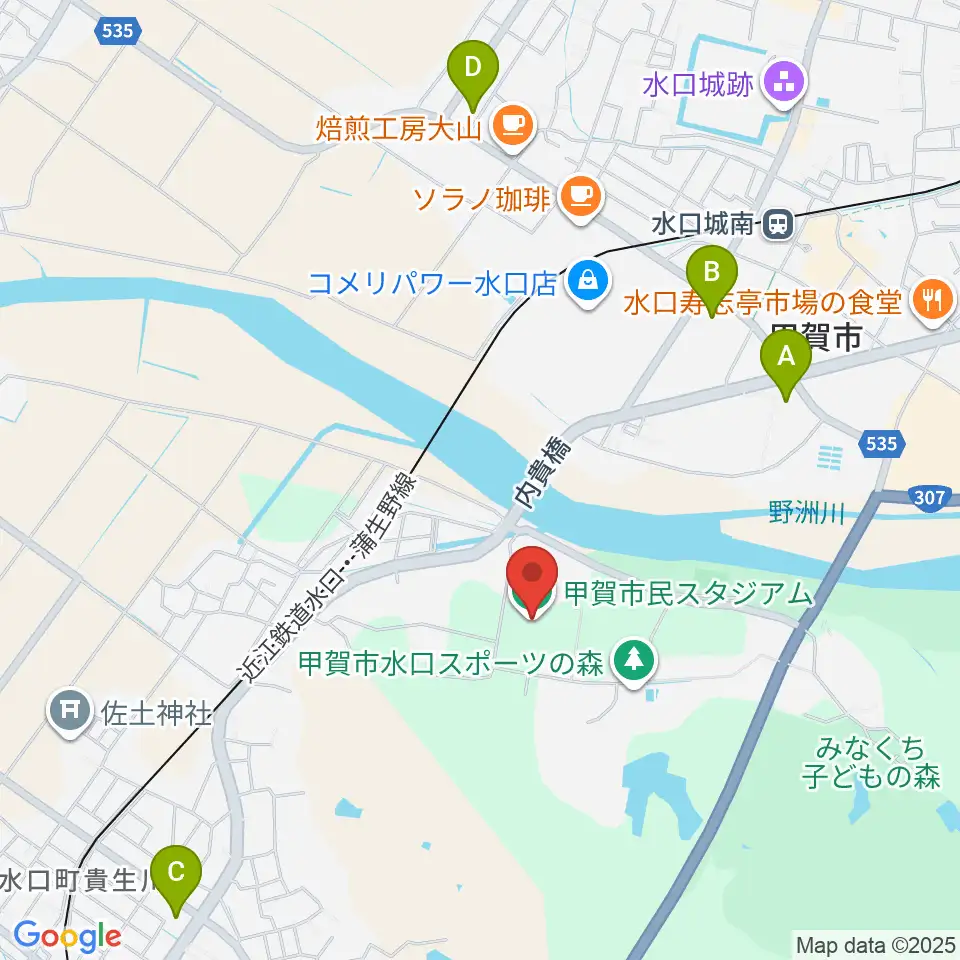 甲賀市民スタジアム周辺のコンビニエンスストア一覧地図