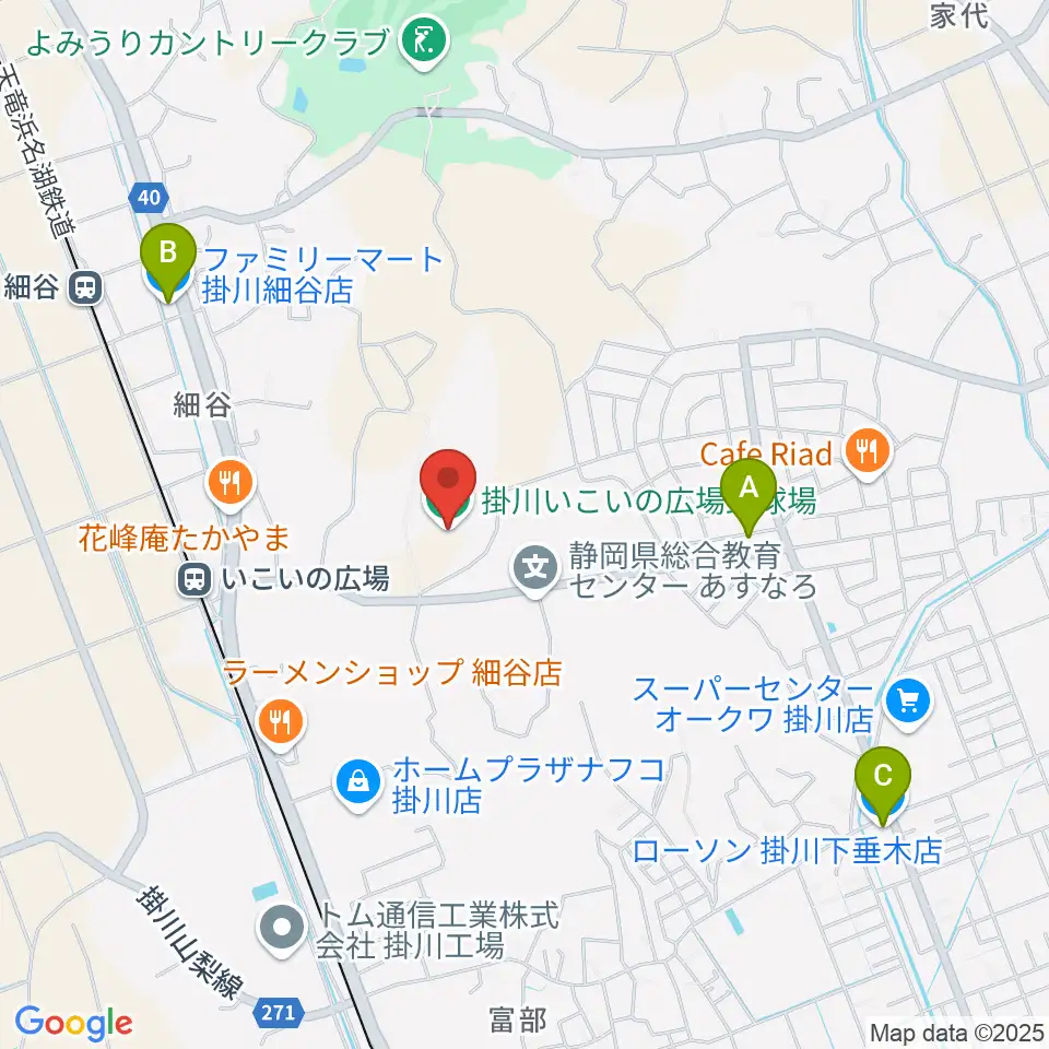 掛川市いこいの広場野球場周辺のコンビニエンスストア一覧地図