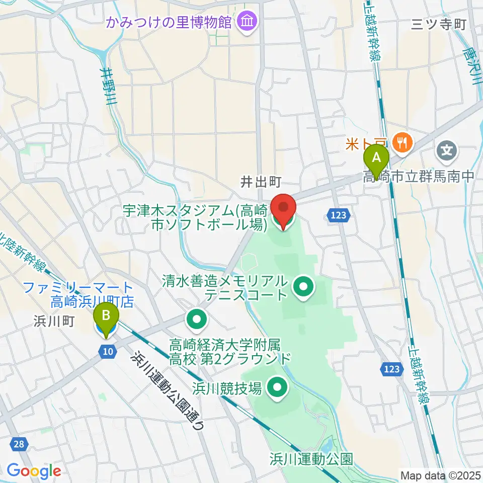 宇津木スタジアム周辺のコンビニエンスストア一覧地図