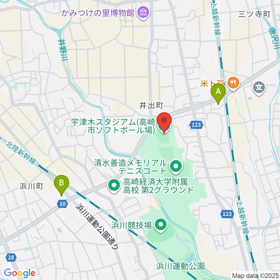 宇津木スタジアム周辺のコンビニエンスストア一覧地図