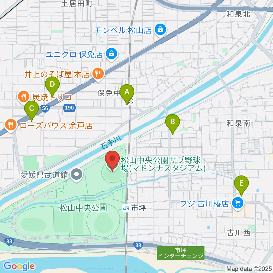 マドンナスタジアム周辺のコンビニエンスストア一覧地図