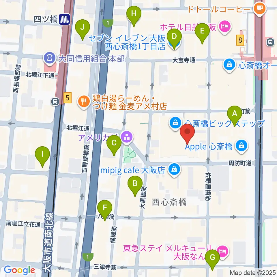 キノシネマ心斎橋周辺のコンビニエンスストア一覧地図