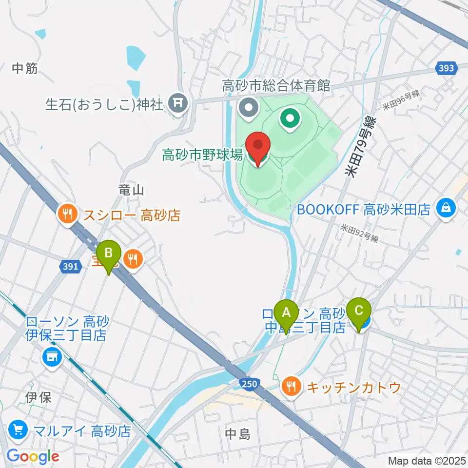 高砂市野球場周辺のコンビニエンスストア一覧地図