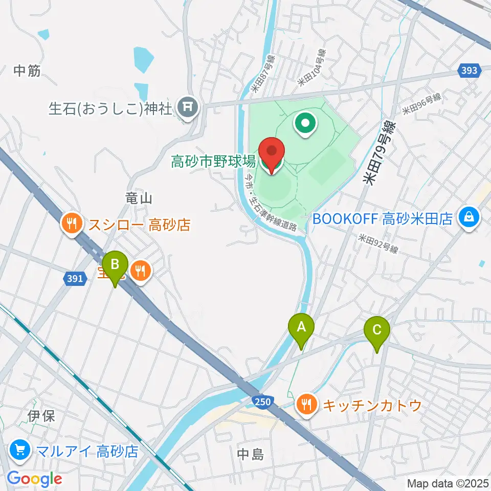 高砂市野球場周辺のコンビニエンスストア一覧地図