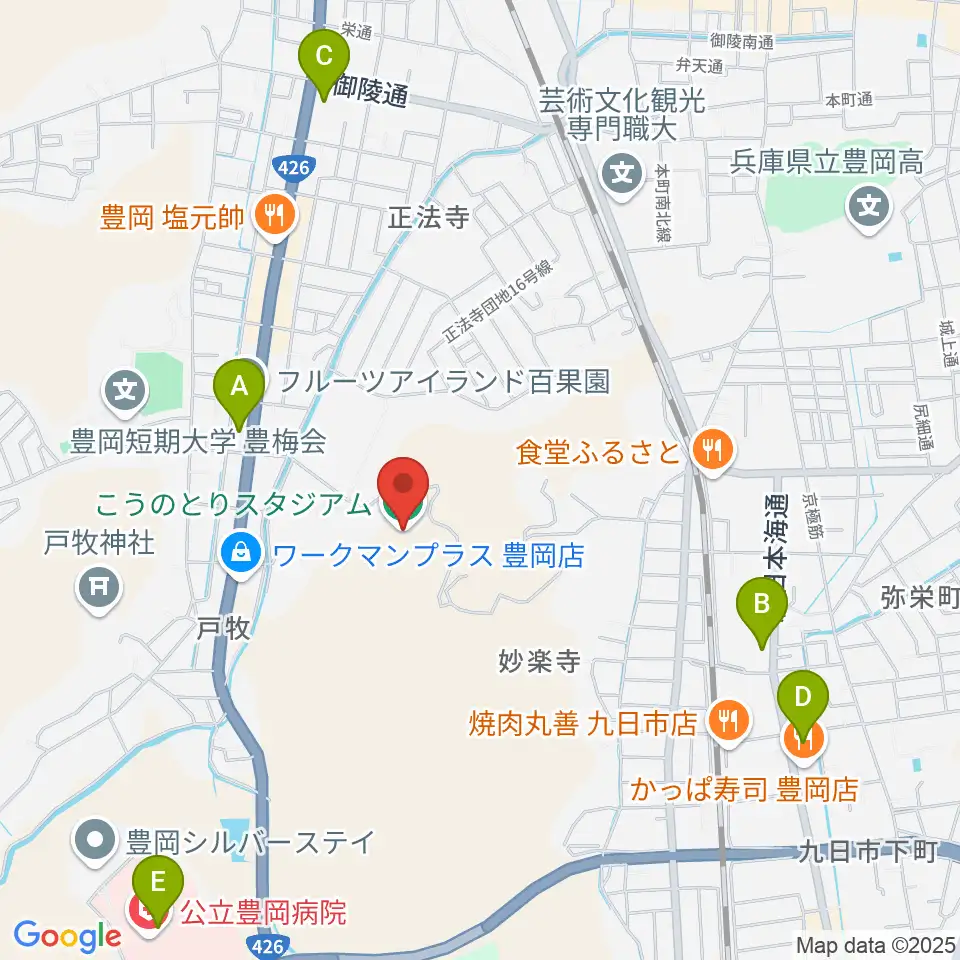 こうのとりスタジアム周辺のコンビニエンスストア一覧地図