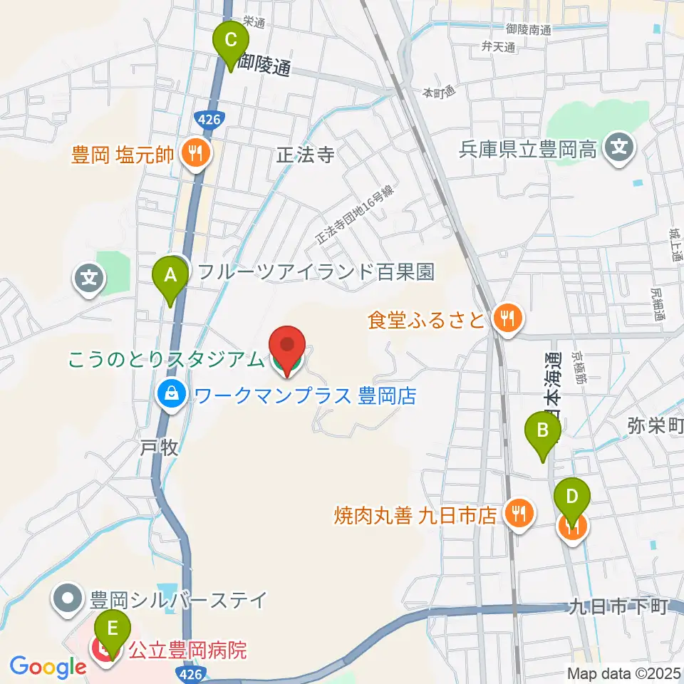 こうのとりスタジアム周辺のコンビニエンスストア一覧地図