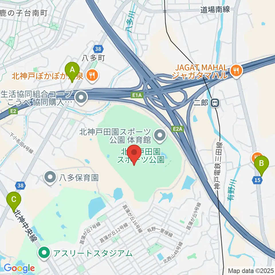 あじさいスタジアム北神戸周辺のコンビニエンスストア一覧地図