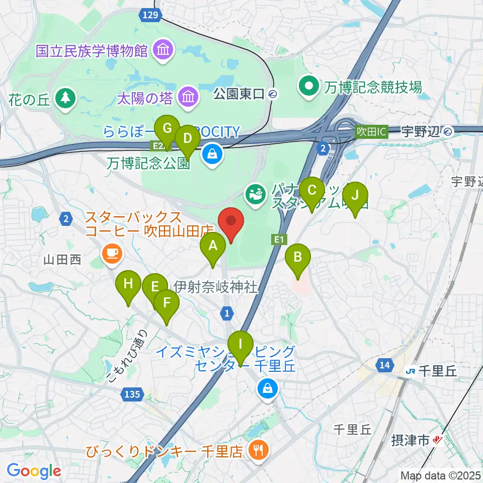 OFA万博フットボールセンター周辺のコンビニエンスストア一覧地図