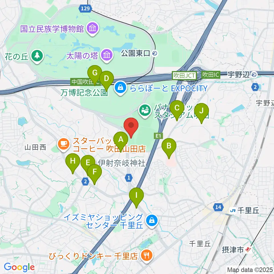 OFA万博フットボールセンター周辺のコンビニエンスストア一覧地図