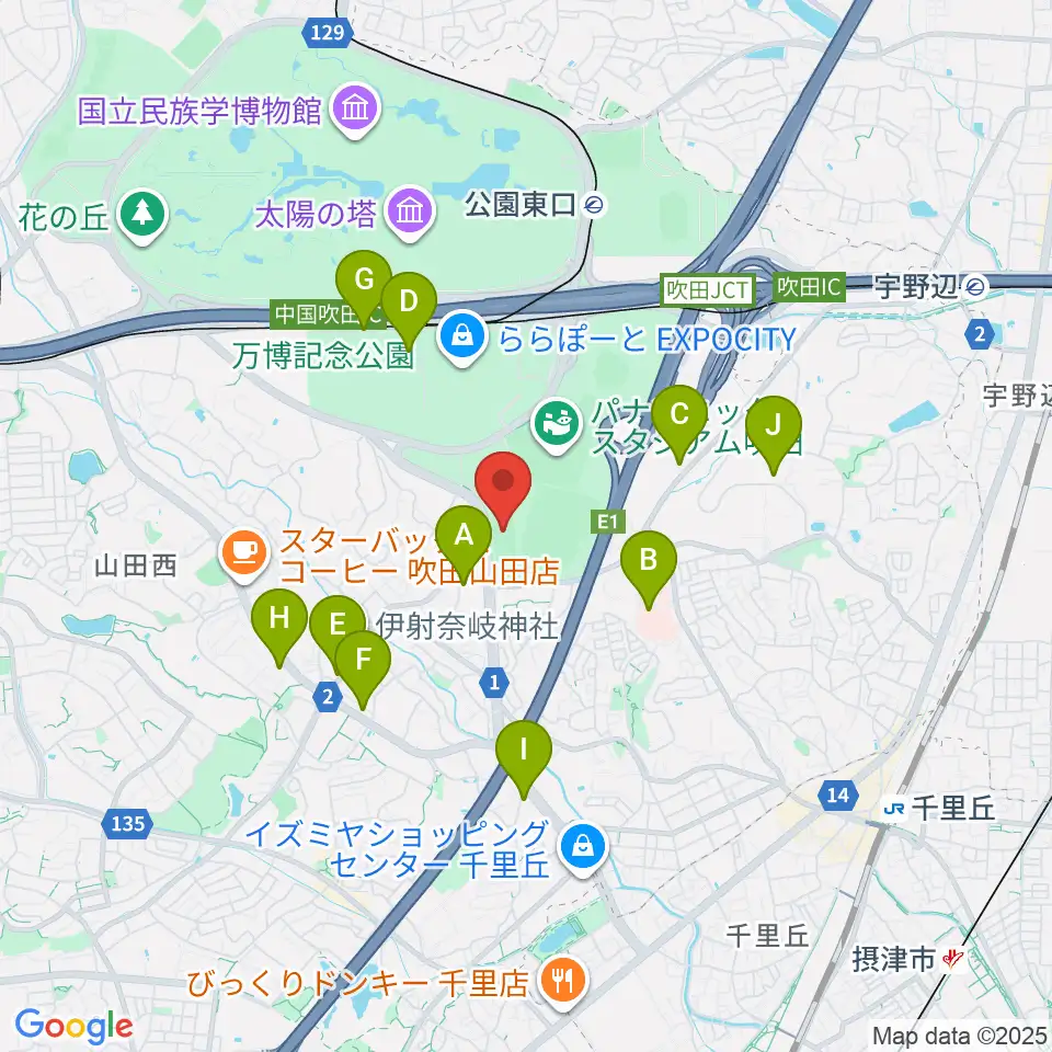 OFA万博フットボールセンター周辺のコンビニエンスストア一覧地図