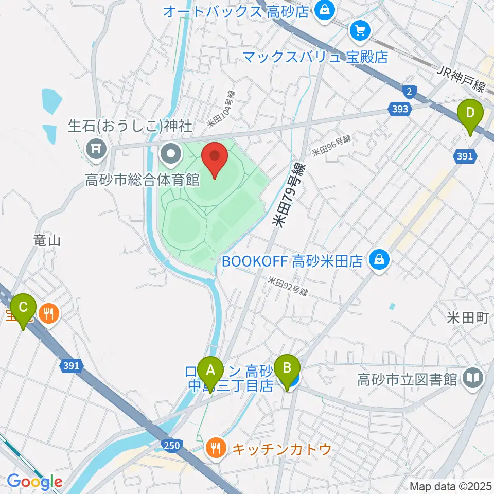 高砂市陸上競技場周辺のコンビニエンスストア一覧地図