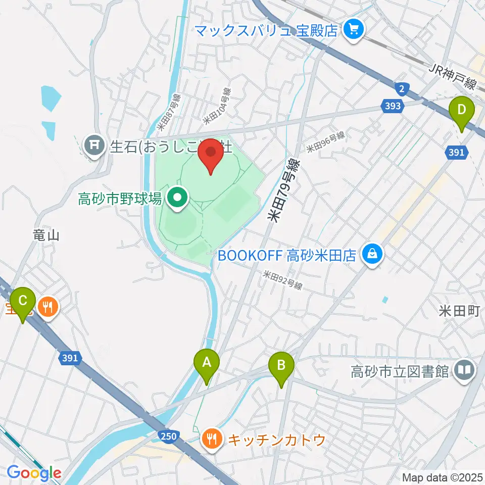 高砂市陸上競技場周辺のコンビニエンスストア一覧地図