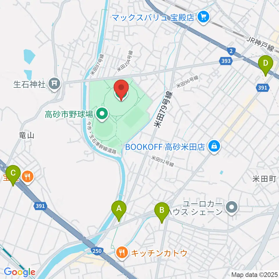 高砂市陸上競技場周辺のコンビニエンスストア一覧地図