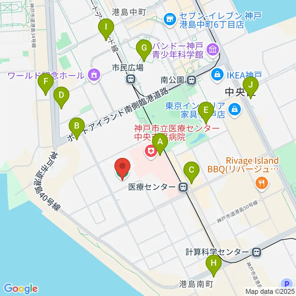 神戸市立港島南球技場周辺のコンビニエンスストア一覧地図