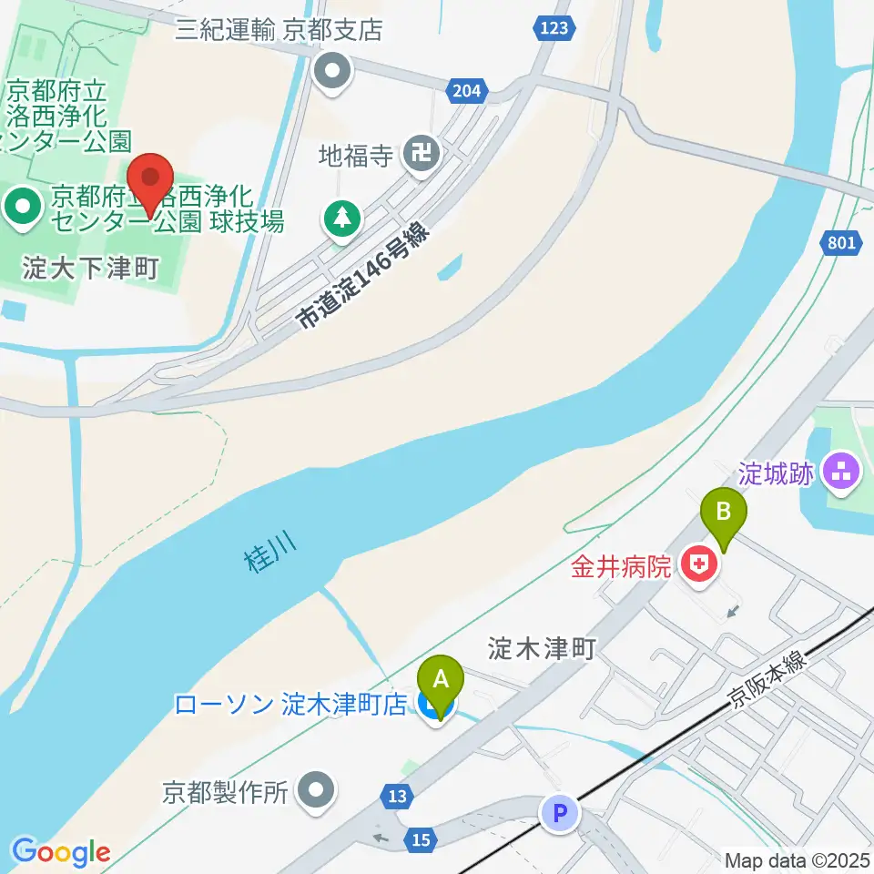 アクアパルコ洛西球技場周辺のコンビニエンスストア一覧地図