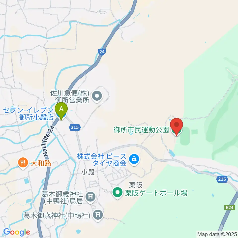 御所市民運動公園グラウンド周辺のコンビニエンスストア一覧地図