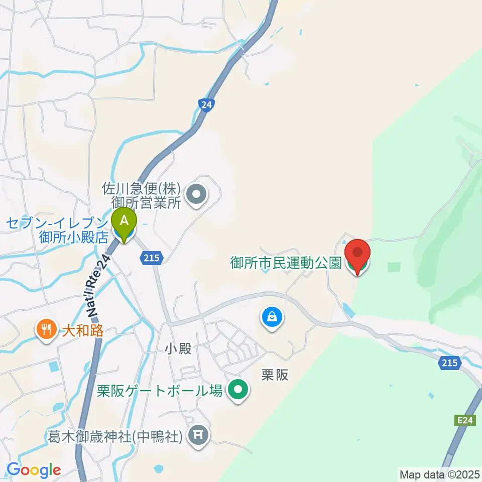 御所市民運動公園グラウンド周辺のコンビニエンスストア一覧地図