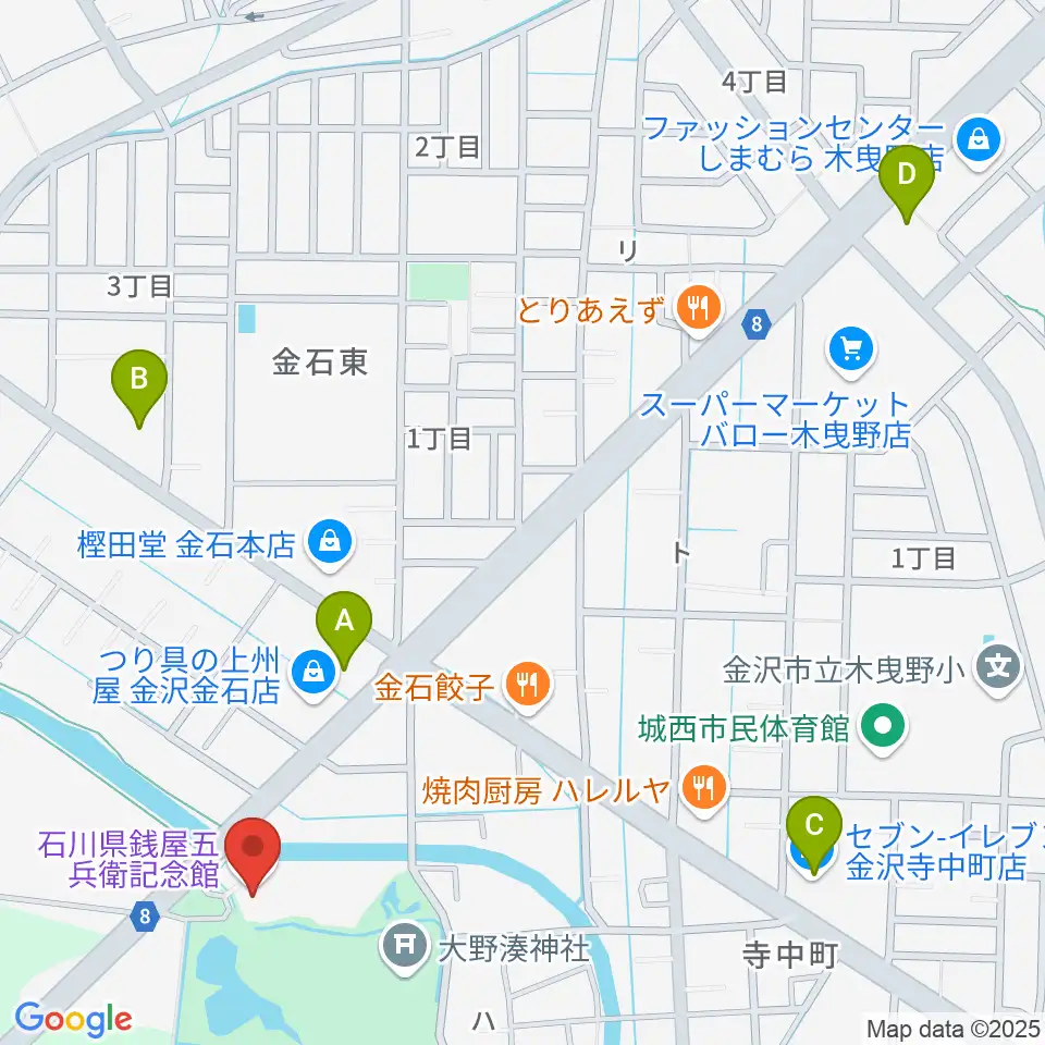 石川県銭屋五兵衛記念館周辺のコンビニエンスストア一覧地図