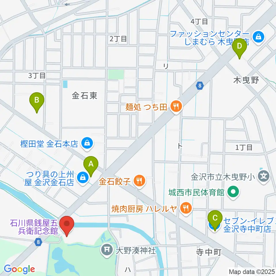 石川県銭屋五兵衛記念館周辺のコンビニエンスストア一覧地図