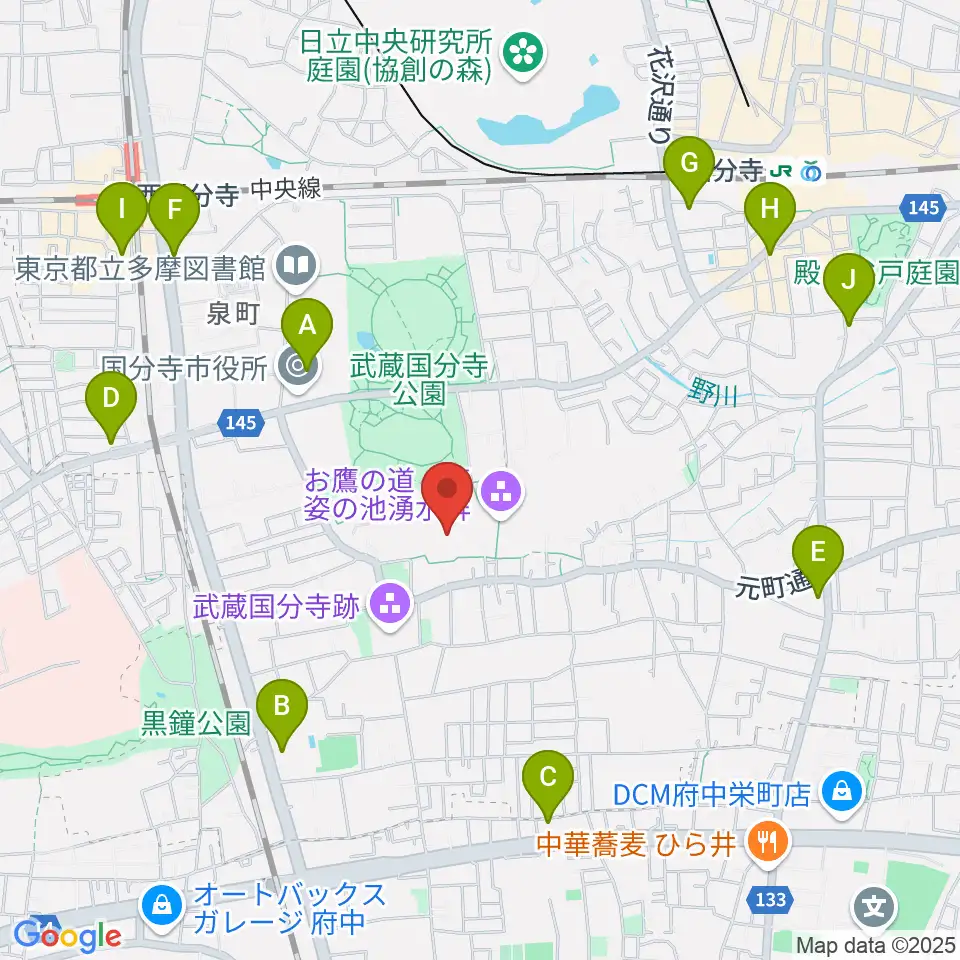 武蔵国分寺跡資料館周辺のコンビニエンスストア一覧地図