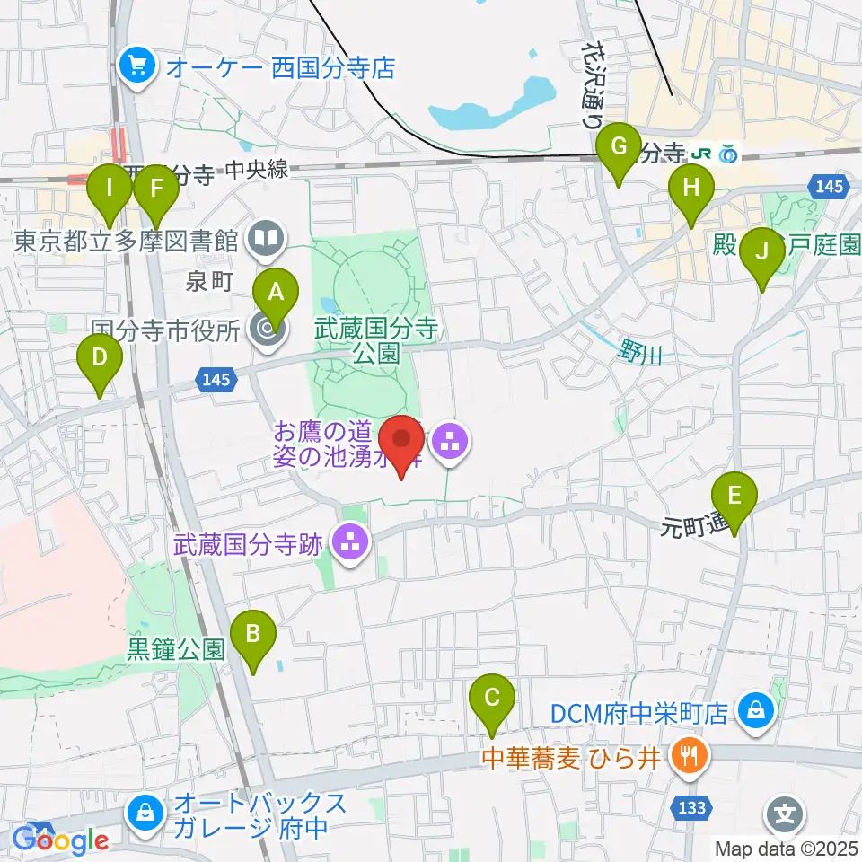 武蔵国分寺跡資料館周辺のコンビニエンスストア一覧地図