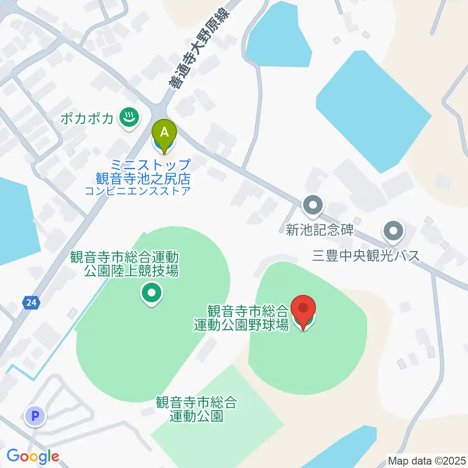 観音寺市総合運動公園野球場周辺のコンビニエンスストア一覧地図