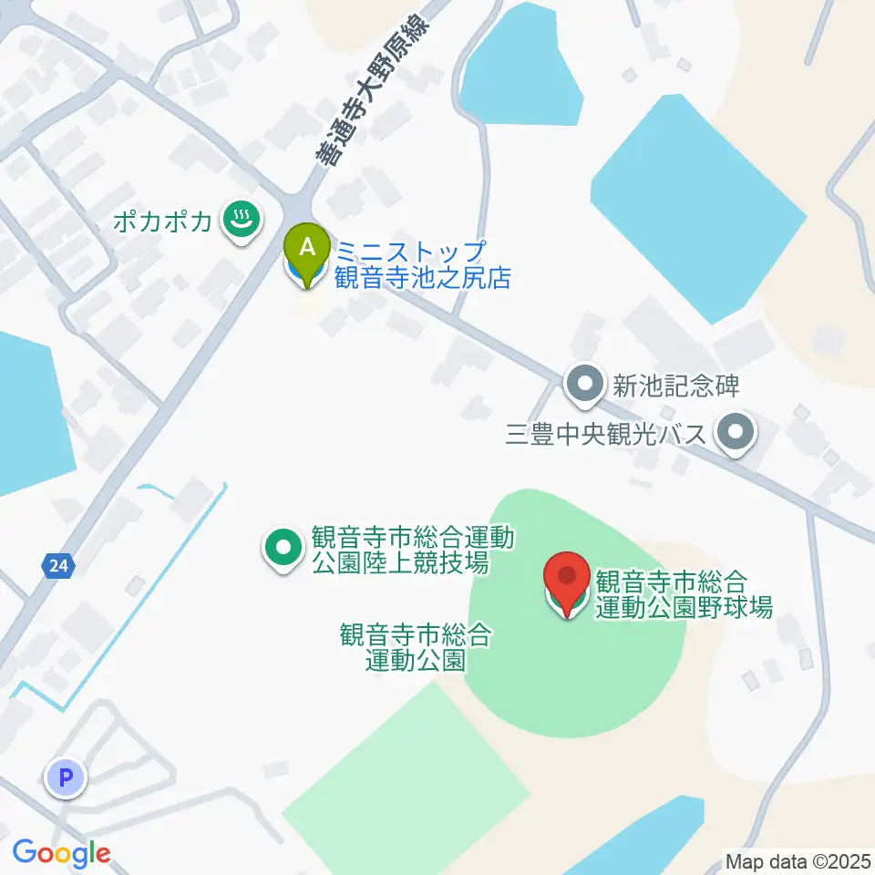 観音寺市総合運動公園野球場周辺のコンビニエンスストア一覧地図