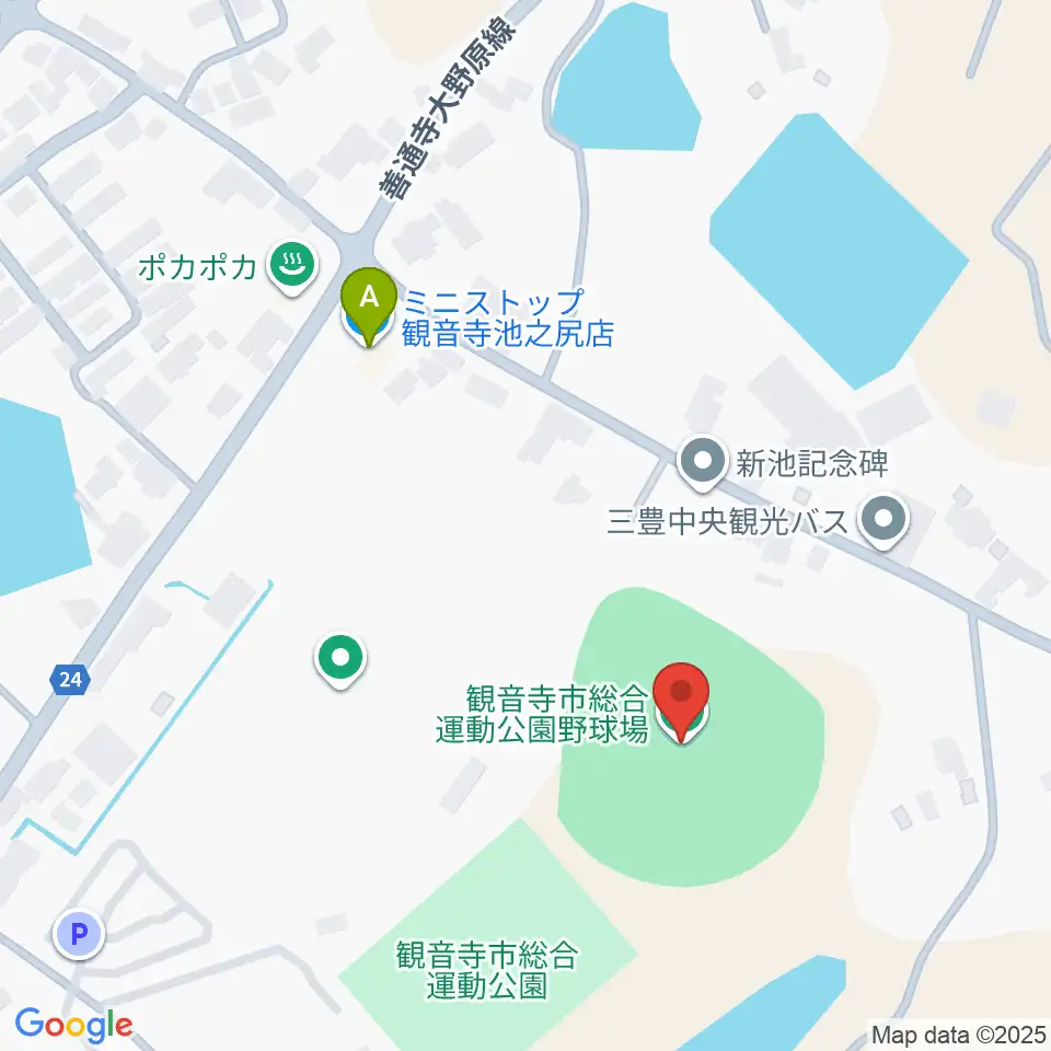 観音寺市総合運動公園野球場周辺のコンビニエンスストア一覧地図