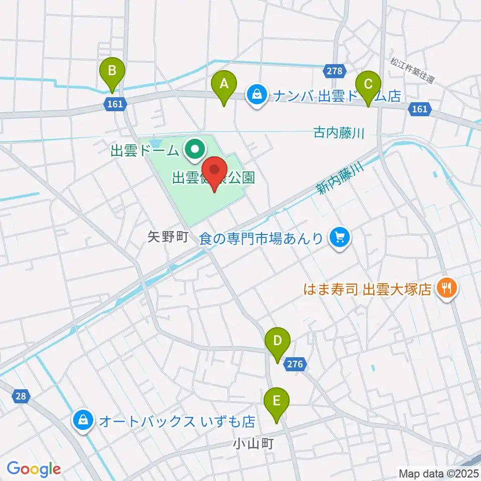 出雲健康公園多目的運動場周辺のコンビニエンスストア一覧地図