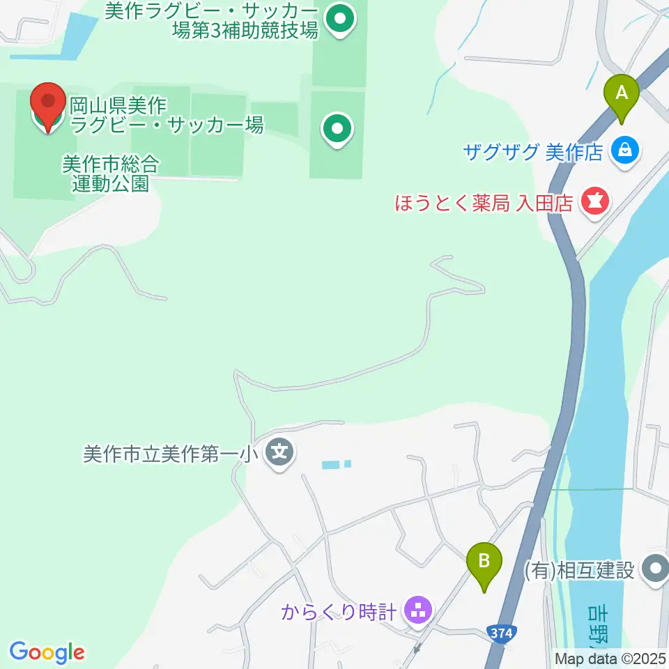 岡山県美作ラグビー・サッカー場周辺のコンビニエンスストア一覧地図